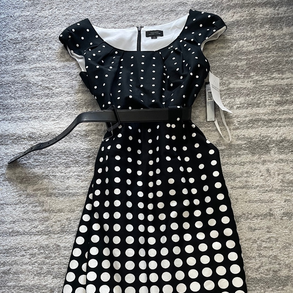 NWT Tahari polka dot black and white dress